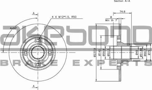 Akebono BN-0244 - Тормозной диск avtokuzovplus.com.ua