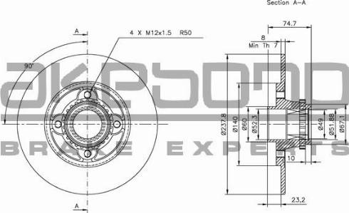 Akebono BN-0281E - Тормозной диск avtokuzovplus.com.ua