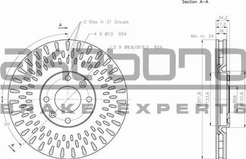 Akebono BN-0300E - Гальмівний диск autocars.com.ua