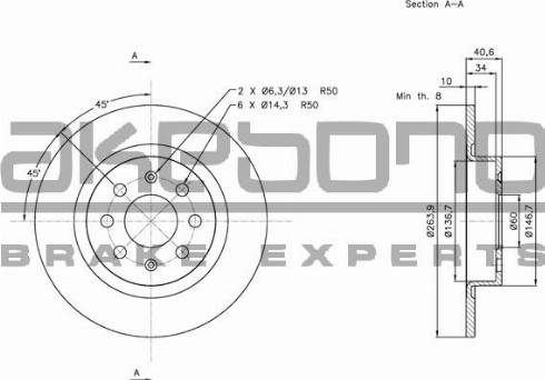 Akebono BN-0307 - Тормозной диск avtokuzovplus.com.ua