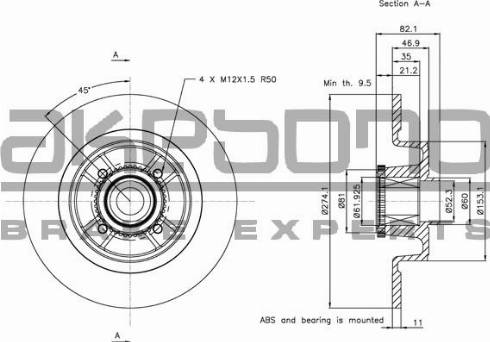 Akebono BN-0314 - Тормозной диск avtokuzovplus.com.ua