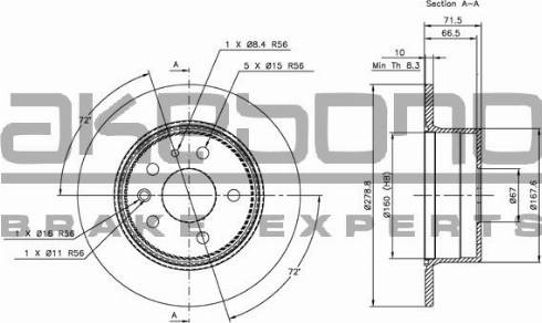 Akebono BN-0322 - Тормозной диск avtokuzovplus.com.ua