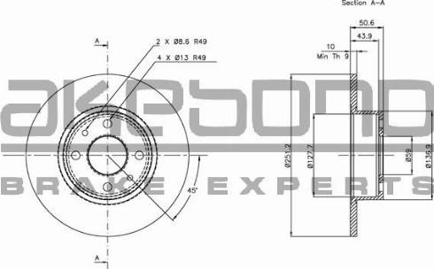 Akebono BN-0343E - Гальмівний диск autocars.com.ua