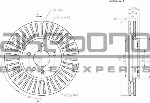 Akebono BN-0348 - Гальмівний диск autocars.com.ua