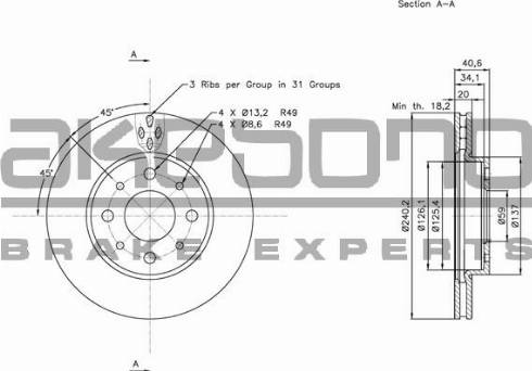 Akebono BN-0379E - Гальмівний диск autocars.com.ua