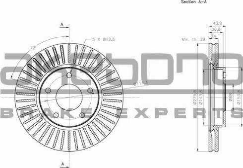 Akebono BN-0509 - Гальмівний диск autocars.com.ua