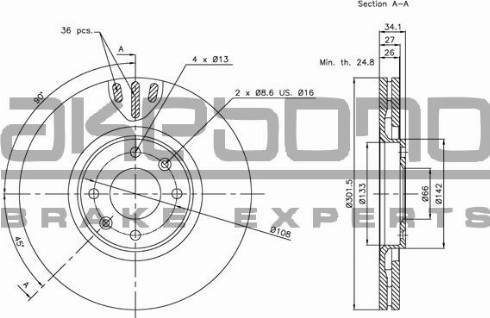 Akebono BN-0535 - Тормозной диск avtokuzovplus.com.ua