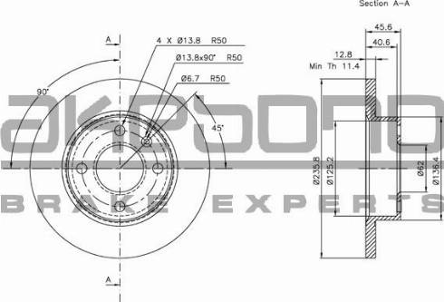 Akebono BN-0642 - Гальмівний диск autocars.com.ua