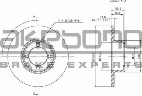 Akebono BN-0654 - Гальмівний диск autocars.com.ua