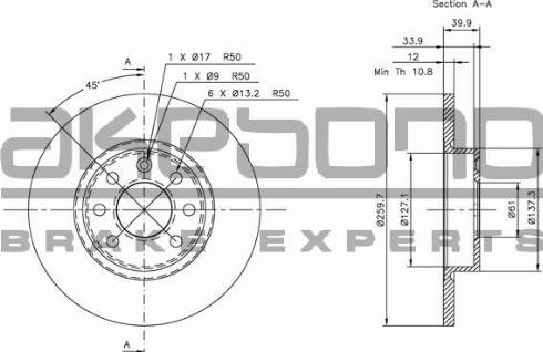 Akebono BN-0770 - Тормозной диск avtokuzovplus.com.ua