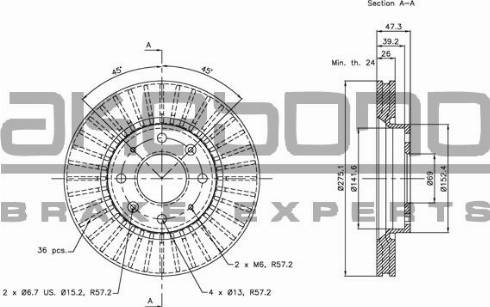 Akebono BN-0840E - Тормозной диск avtokuzovplus.com.ua