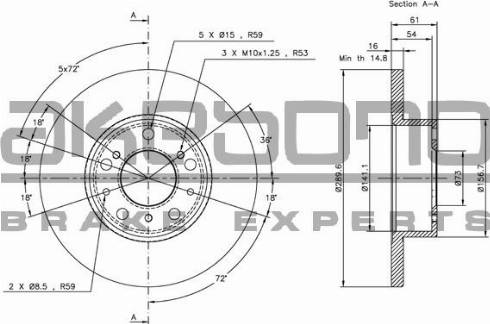 Akebono BN-0868 - Тормозной диск avtokuzovplus.com.ua