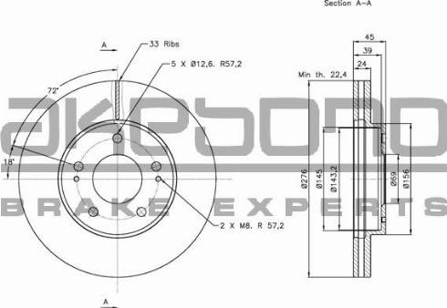 Akebono BN-0899E - Гальмівний диск autocars.com.ua