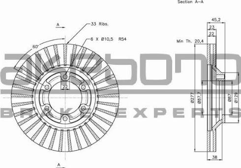 Akebono BN-1020 - Тормозной диск avtokuzovplus.com.ua