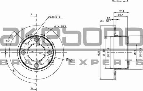 Akebono BN-1039 - Тормозной диск avtokuzovplus.com.ua