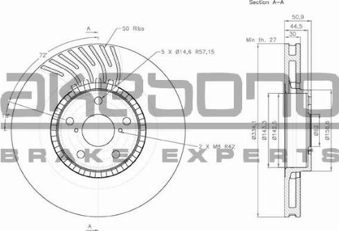 Akebono BN-1154E - Гальмівний диск autocars.com.ua