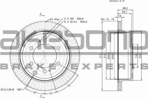 Akebono BN-1304 - Гальмівний диск autocars.com.ua