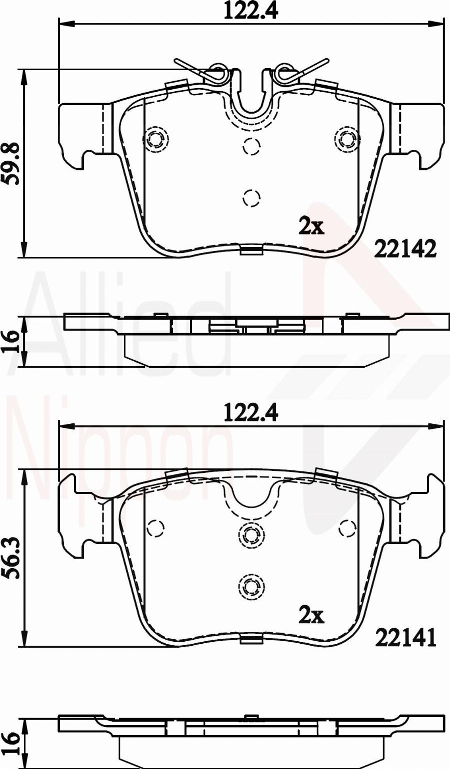 ALLIED NIPPON ADB02255 - Гальмівні колодки, дискові гальма autocars.com.ua
