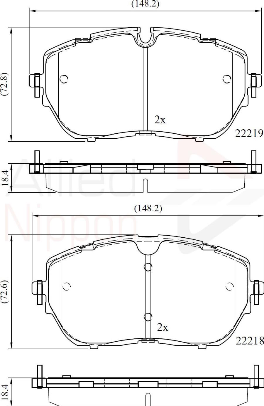 ALLIED NIPPON ADB02260 - Гальмівні колодки, дискові гальма autocars.com.ua
