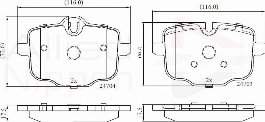 ALLIED NIPPON ADB06072 - Гальмівні колодки, дискові гальма autocars.com.ua