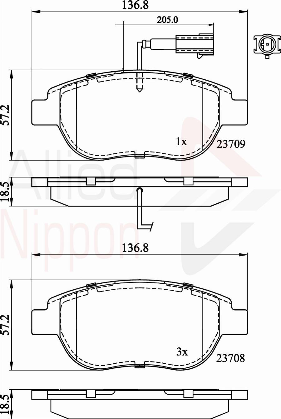 ALLIED NIPPON ADB11038 - Гальмівні колодки, дискові гальма autocars.com.ua