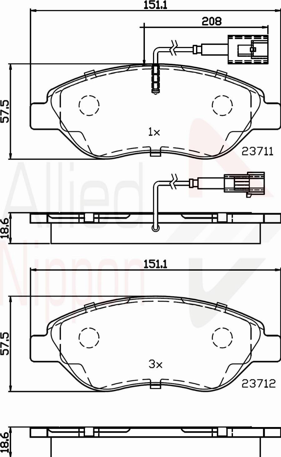 ALLIED NIPPON ADB11222 - Гальмівні колодки, дискові гальма autocars.com.ua