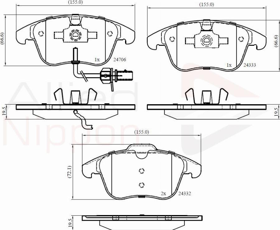 ALLIED NIPPON ADB11591 - Гальмівні колодки, дискові гальма autocars.com.ua