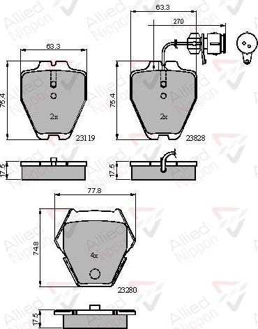 ALLIED NIPPON ADB11770 - Гальмівні колодки, дискові гальма autocars.com.ua