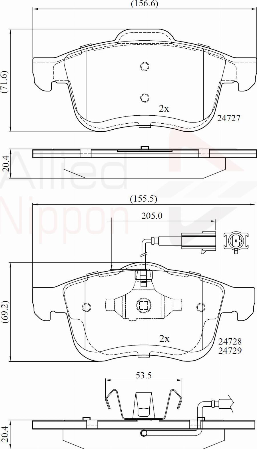 ALLIED NIPPON ADB12032 - Гальмівні колодки, дискові гальма autocars.com.ua