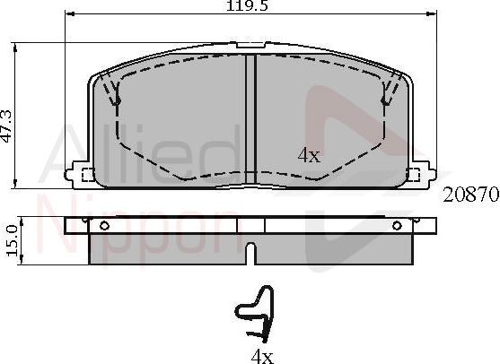 ALLIED NIPPON ADB3163 - Гальмівні колодки, дискові гальма autocars.com.ua