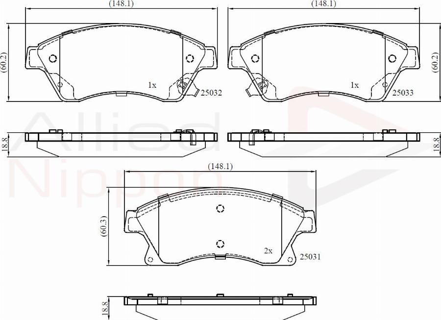 ALLIED NIPPON ADB32038 - Гальмівні колодки, дискові гальма autocars.com.ua