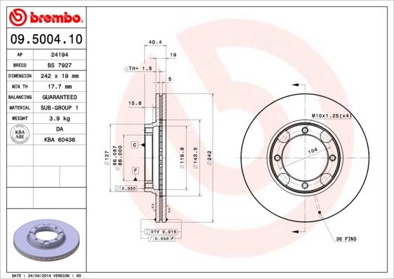 AP 24194 - Гальмівний диск autocars.com.ua