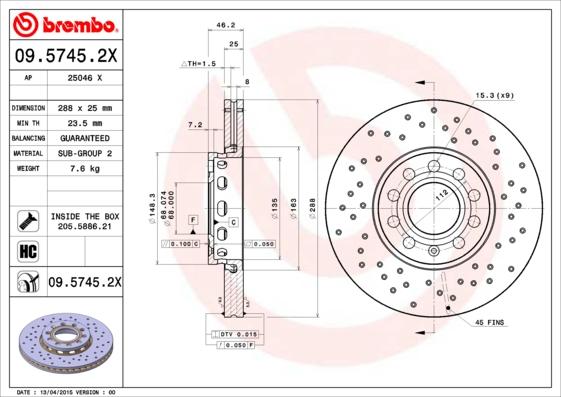 AP 25046 X - Гальмівний диск autocars.com.ua