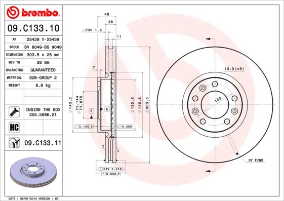 AP 25439 V - Гальмівний диск autocars.com.ua