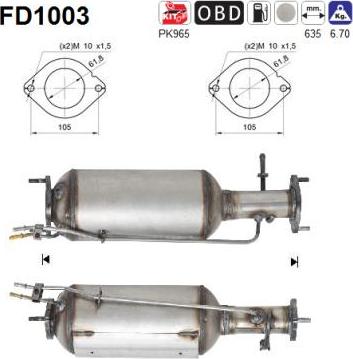 AS FD1003 - Сажевый / частичный фильтр, система выхлопа ОГ avtokuzovplus.com.ua