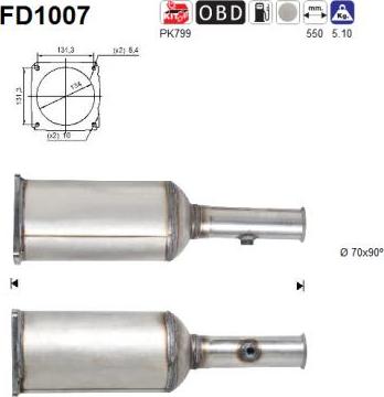 AS FD1007 - Сажевый / частичный фильтр, система выхлопа ОГ avtokuzovplus.com.ua