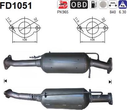 AS FD1051 - Сажевый / частичный фильтр, система выхлопа ОГ avtokuzovplus.com.ua