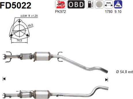 AS FD5022 - сажі / частковий фільтр, система вихлопу ОГ autocars.com.ua