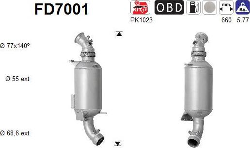 AS FD7001 - Сажевый / частичный фильтр, система выхлопа ОГ avtokuzovplus.com.ua