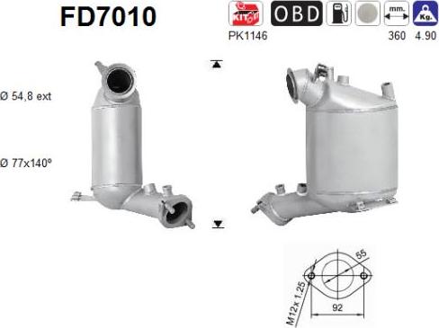 AS FD7010 - сажі / частковий фільтр, система вихлопу ОГ autocars.com.ua