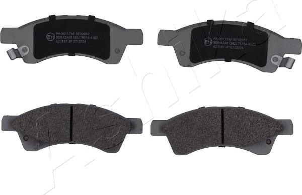 Ashika 50-00-00117 - Гальмівні колодки, дискові гальма autocars.com.ua