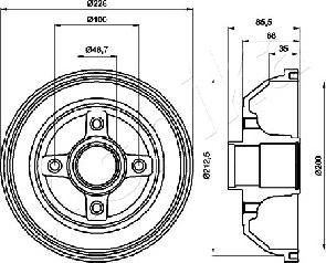 Ashika 56-00-0408 - Гальмівний барабан autocars.com.ua