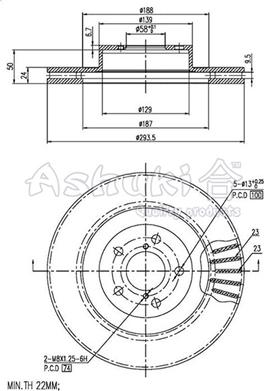 Ashuki 0990-5107 - Тормозной диск avtokuzovplus.com.ua