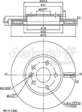 Ashuki 0990-6190 - Гальмівний диск autocars.com.ua