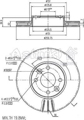 Ashuki 0990-8801 - Тормозной диск avtokuzovplus.com.ua