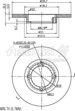 Ashuki 0990-9090 - Гальмівний диск autocars.com.ua