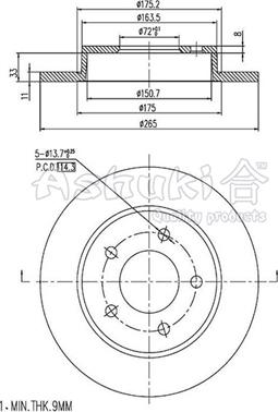 Ashuki 0993-1303 - Тормозной диск avtokuzovplus.com.ua