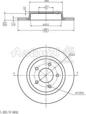 Ashuki 0993-2303 - Гальмівний диск autocars.com.ua