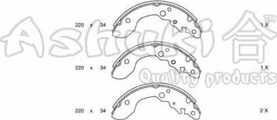 Ashuki 1050-0208 - Комплект тормозных колодок, барабанные avtokuzovplus.com.ua