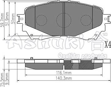 Ashuki M050-45 - Тормозные колодки, дисковые, комплект avtokuzovplus.com.ua